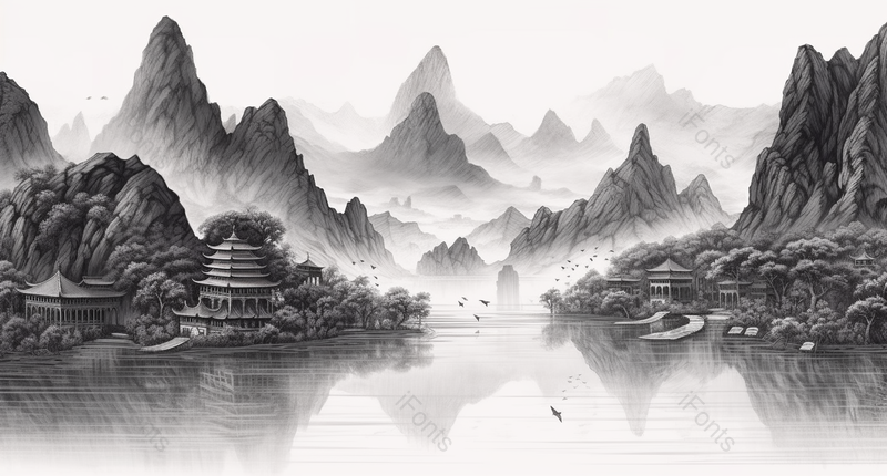 山光明媚水色秀丽新中式水墨意境山水画,插画/手绘图,插画/手绘图库,插画/手绘图下载,插画/手绘